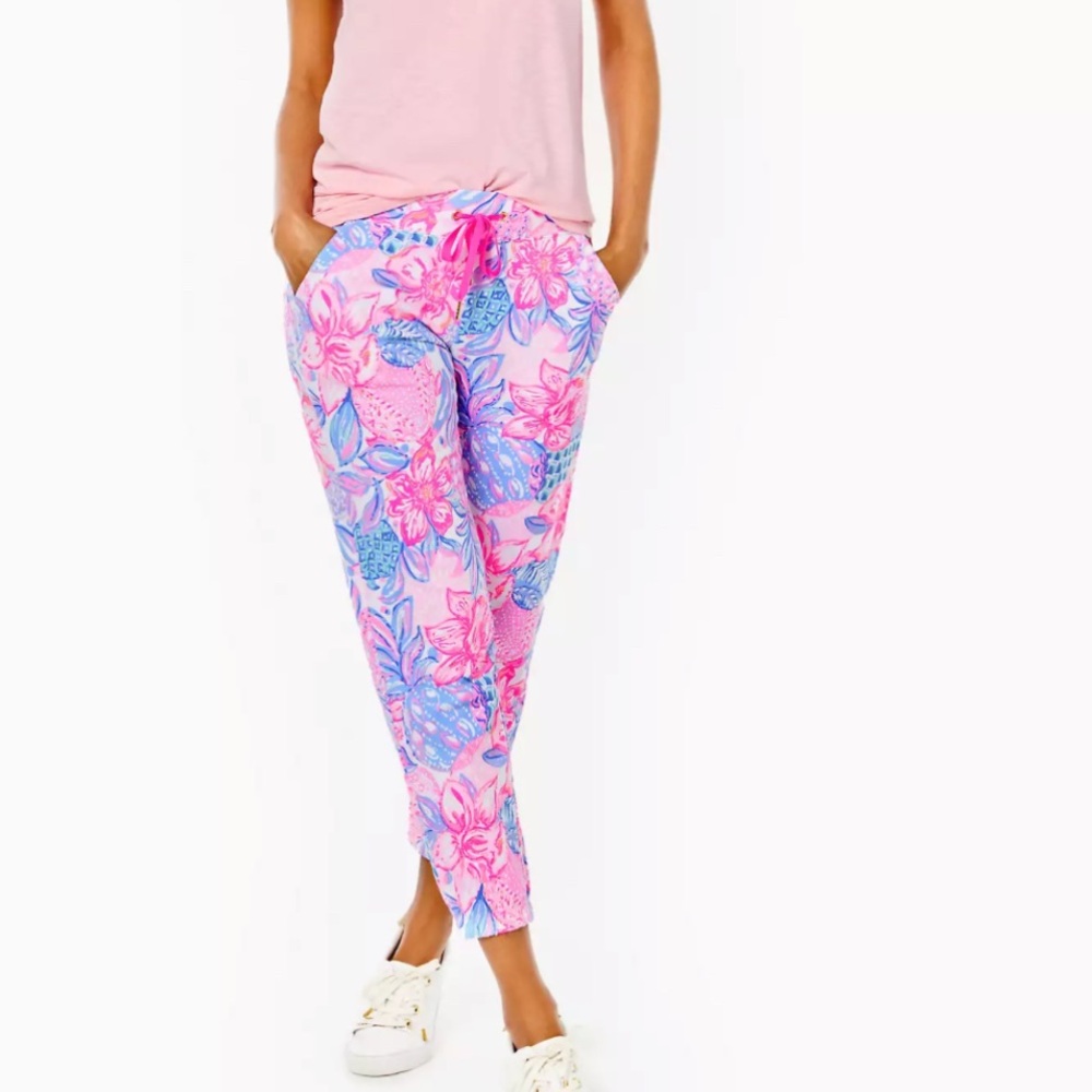 NWT MALLIE KNIT PANT PINK ISLE SNAPPY TURTLE LILLY PULITZER LARGE multi color